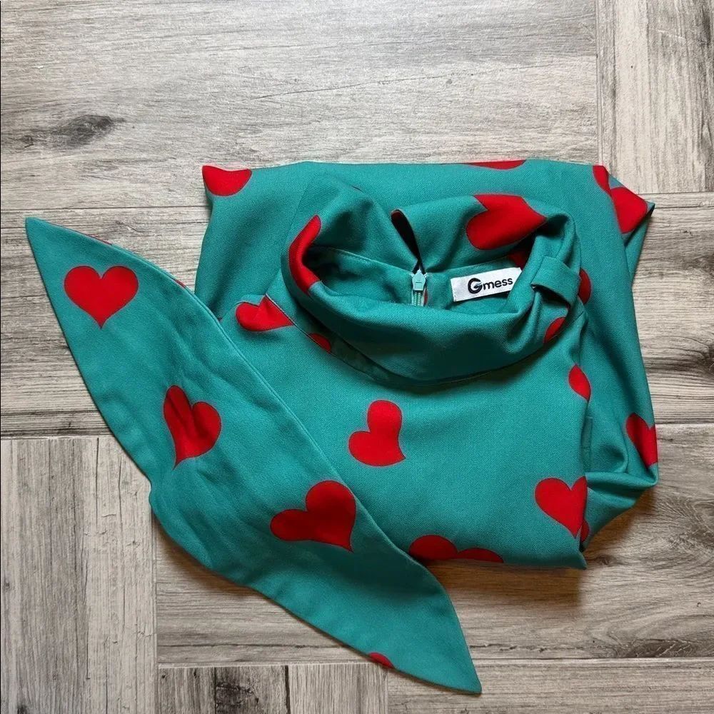 Gmess Womens Red Heart Print Bow Tie Sleeveless Mini Dress Size Medium